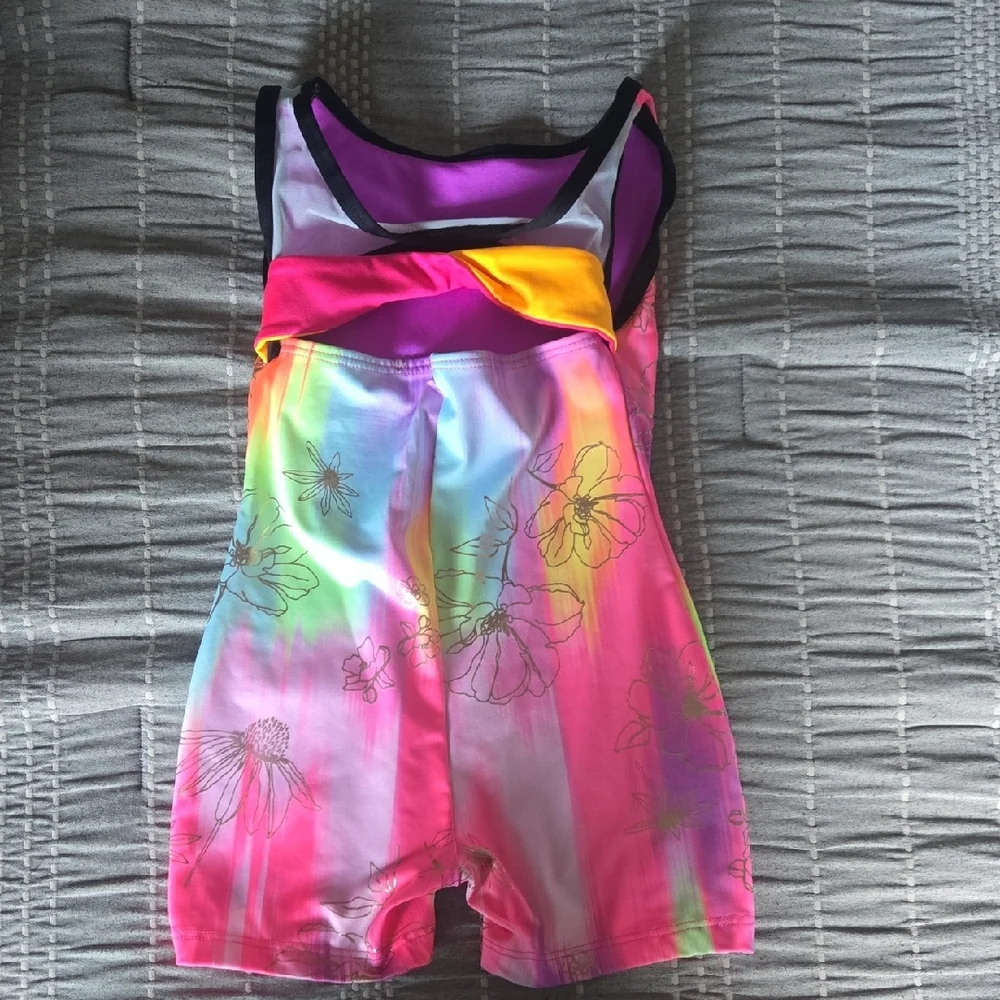 Justice Girls Neon Rainbow Floral One-Piece Swim